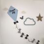 Dream Big Nursery Decor Wall Hanging, Baby Blue, Grey And White Fabric Kite, thumbnail 7 of 9