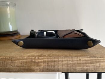 Personalised Dark Blue Leather Desk Accessories Tray, 7 of 12