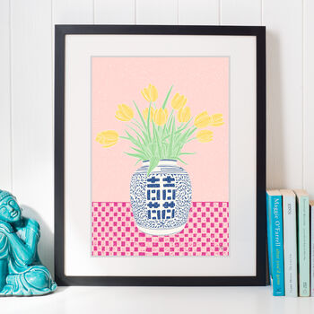 Ginger Jar Of Yellow Tulips Illustration Art Print, 4 of 5