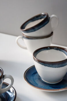 Navy Set Of Six Handmade Porcelain Tea Cup With Saucer, 7 of 11