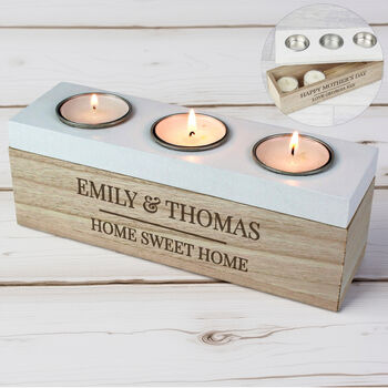 Personalised Classic Triple Tea Light Box Tealight Hold, 3 of 12