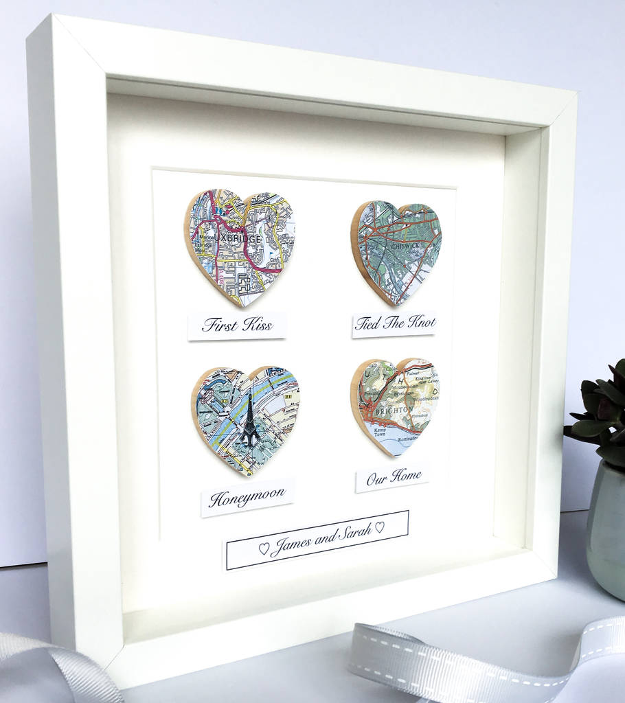 Personalised Map Hearts Story Picture | Wedding Gift, 1 of 11