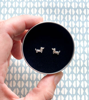Sterling Silver Sausage Dog Earrings In A Gift Tin, 2 of 12