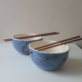 Speckled Blue Noodle Bowl With Chopsticks, 10 of 10