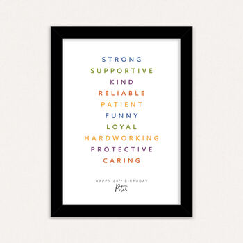 Personalised 60th Birthday Print For Him Meaningful Word Art Gift For Dad Friend Brother Keepsake Wall Art, 2 of 6