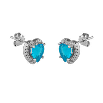 Heart Of Ocean Blue Sterling Silver Stud Earrings, 2 of 4