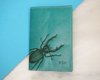 Personalised Leather Passport Holder With Stag Beetle, 7 of 12