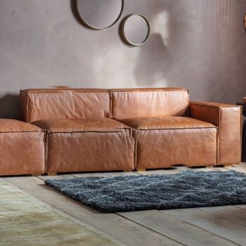 Leather Brown Boxed Sofa, 2 of 2