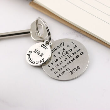 Anniversary Gift Special Day Calendar Round Keyring, 8 of 10