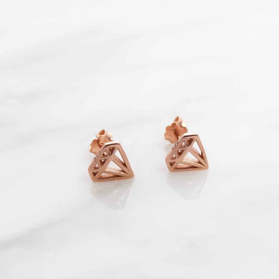 Diamond Shape Geometric Stud Earrings By Dainty Edge Jewellery ...