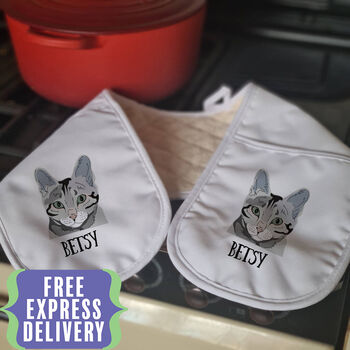 Personalised Pair Of Cat Oven Gloves, 2 of 12