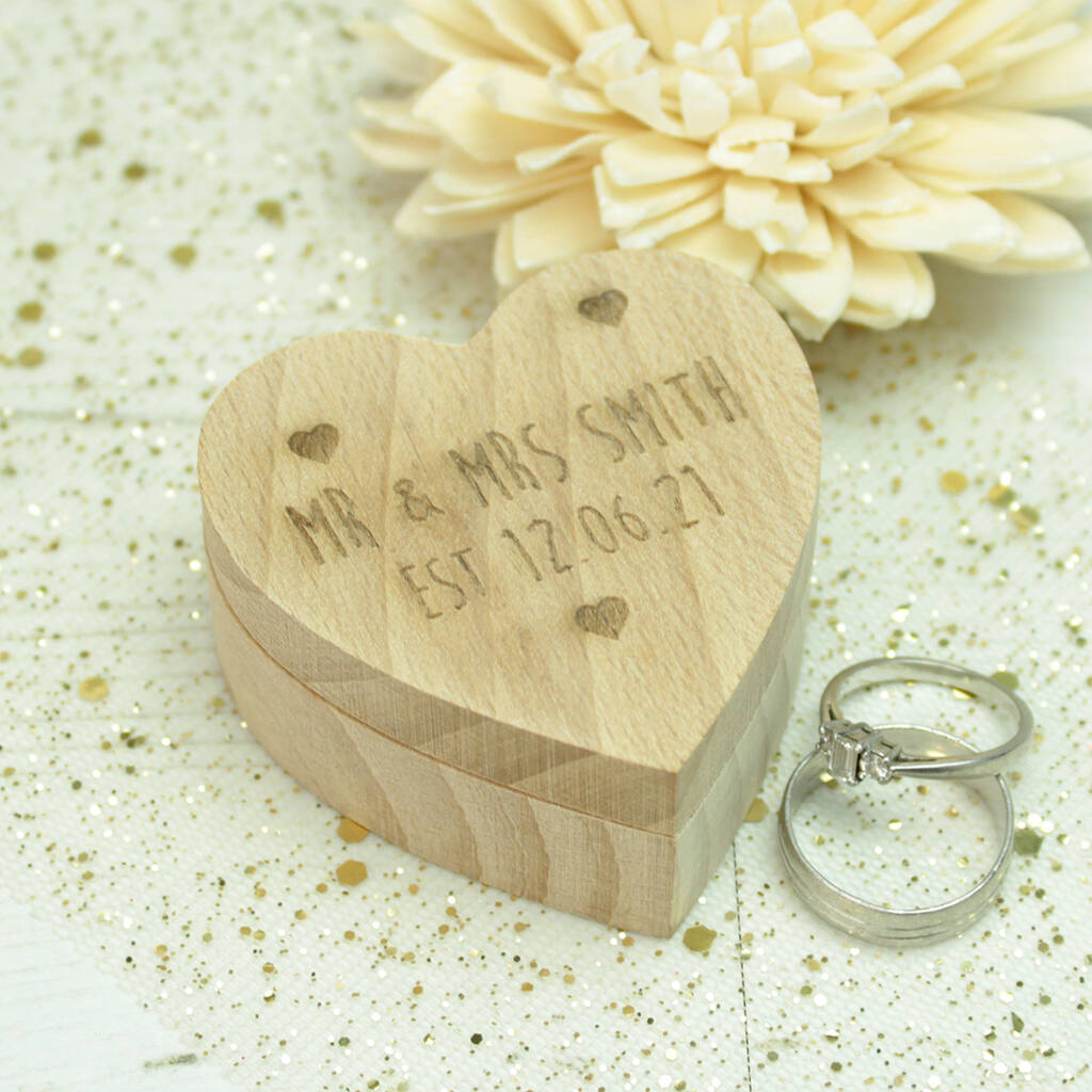 Personalised Romance Wooden Heart Wedding Ring Box By