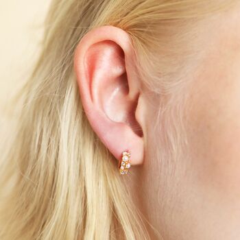 Irregular Pearl Crystal Huggie Hoop Earrings, 7 of 9