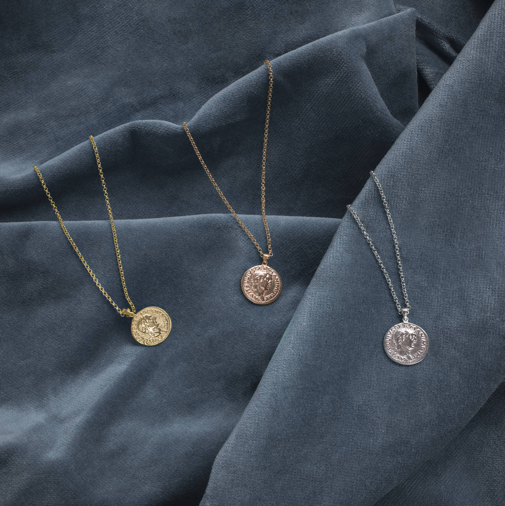Roman Coin Pendant Necklace Gold Plated Silver, 1 of 7
