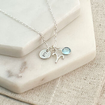 Silver Plated Aries, Initial And Birthstone Necklace, 2 of 7
