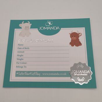 Birth Certificate Highland Plush Cow, Special Edition, 2 of 3