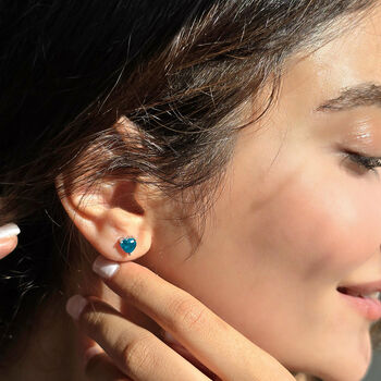 Aquamarine Heart Sterling Silver Stud Gemstone Earrings, 3 of 5