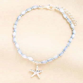 Stainless Steel Starfish Charm Blue Beaded Bracelet In Silver Plating, 2 of 4