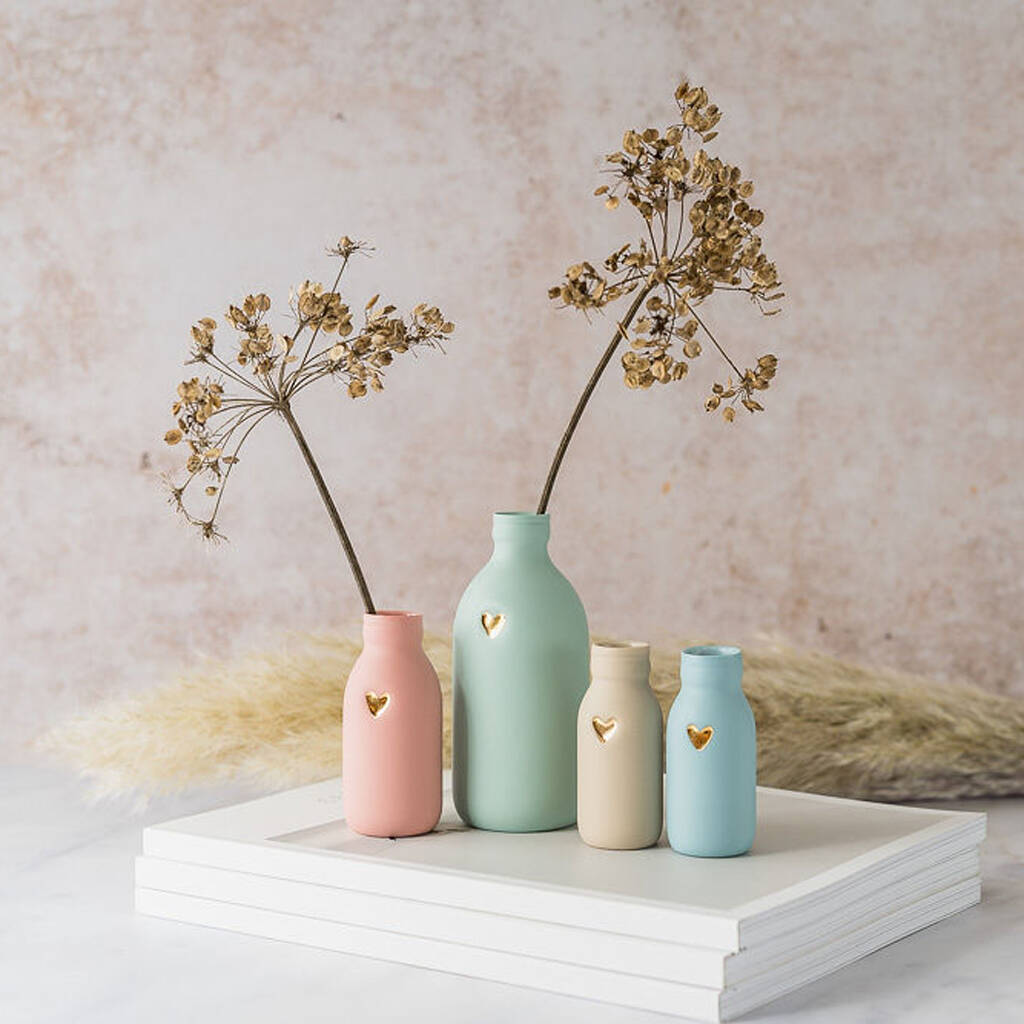 Pastel Bottle Vase With Gold Heart, 1 of 12