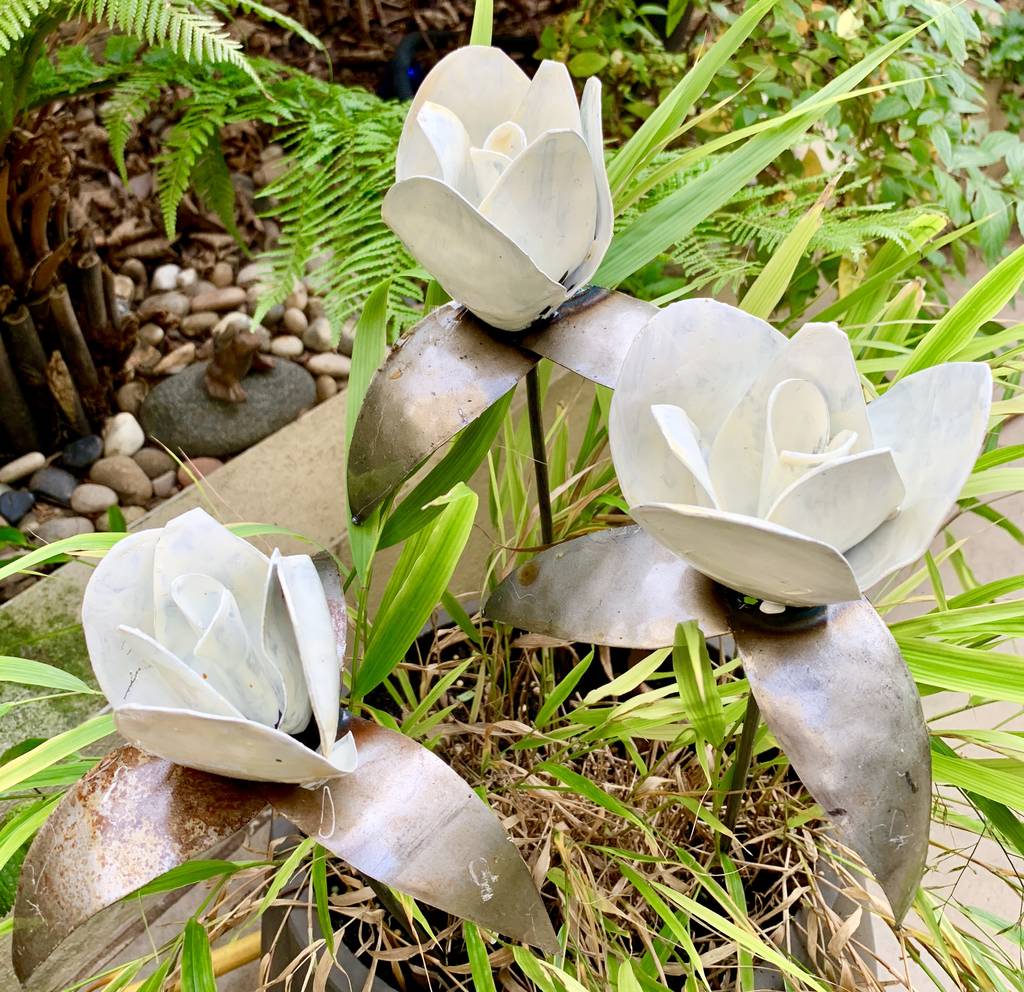 White Rose Garden Sculptures Set Three By London Garden Trading