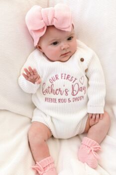 Our First Father's Day Embroidered Personalised Baby Romper Three Colours Available, 4 of 7