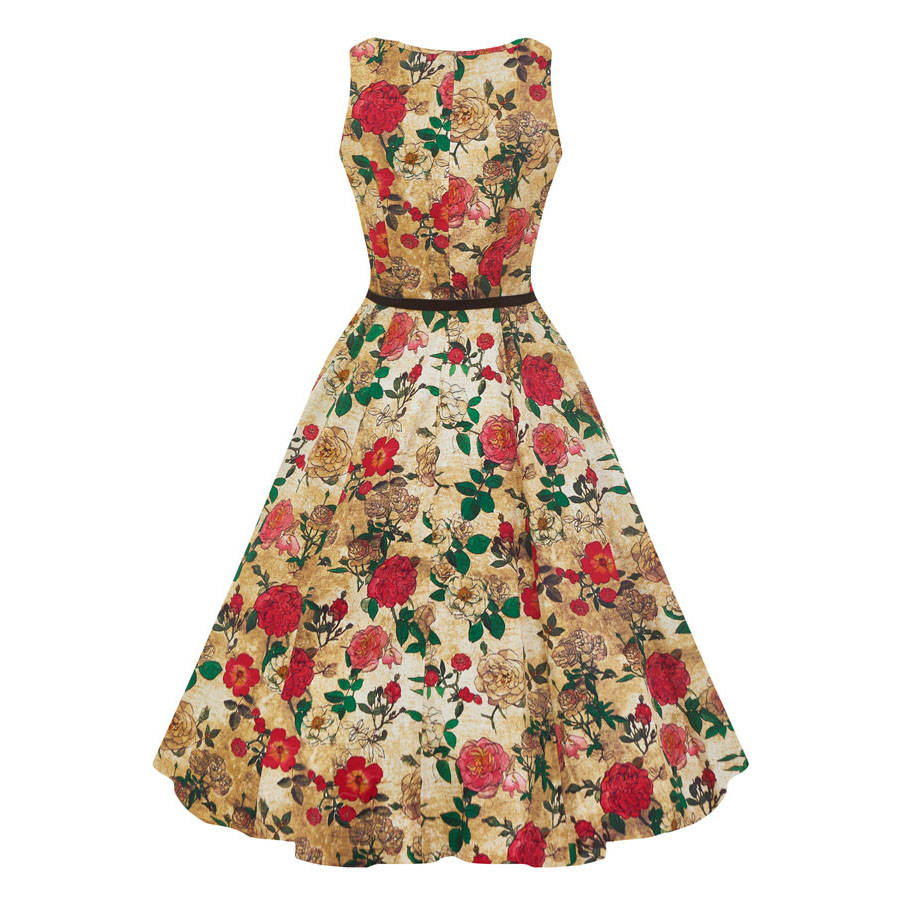 1950s Vintage Style Antique Rose Floral Hepburn Dress By Lady Vintage ...