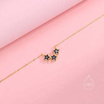 Sapphire Blue Cz Triple Star Pendant Necklace, 7 of 11