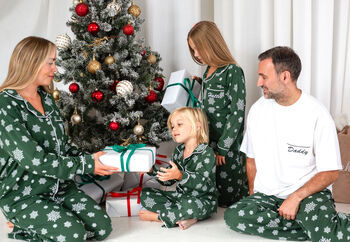 Family Christmas Green Snowflake Personalised Pyjamas, 5 of 12