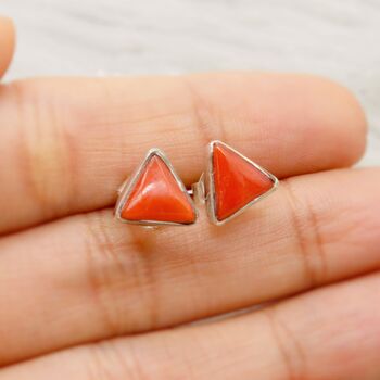 Red Coral Sterling Silver Studs, 3 of 6