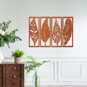 Contemporary Metal Feather Silhouette Wall Sculpture Set For Living Room, 7 of 10