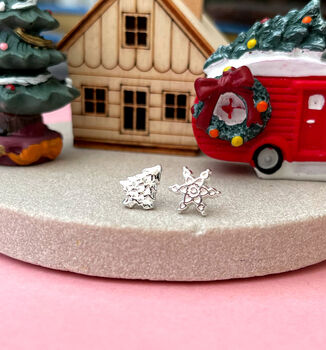 Sterling Silver Snowflake And Christmas Tree Mismatched Earrings, 9 of 10