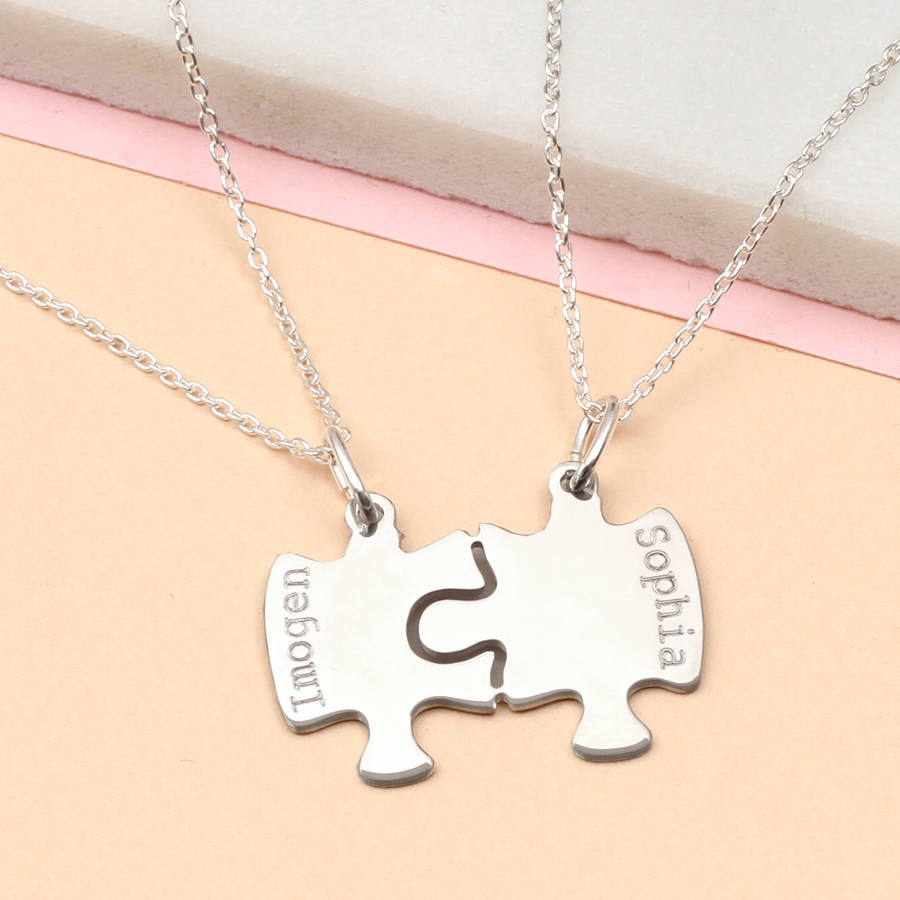 personalised jigsaw piece set of two necklaces by hurleyburley junior