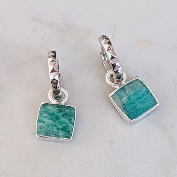 The Square Amazonite Silver Gemstone Earrings, 4 of 6