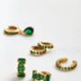 Crystal Baguette Huggies Gold Plated With Green Stones, thumbnail 4 of 5