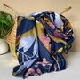 Autumn Leaves Print Scarf In Navy Blue, thumbnail 1 of 3