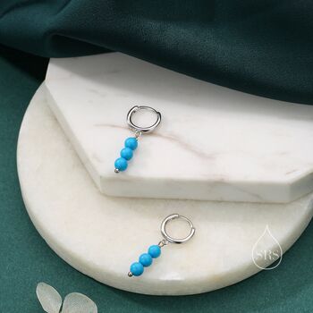 Sterling Silver Genuine Turquoise Trio Huggie Hoop Earrings, 6 of 11