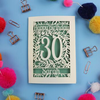 Personalised 30th Birthday Card Papercut Flower Design, 8 of 9