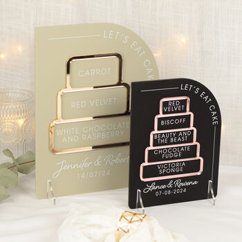Modern Arch Wedding Birthday Cake Flavour Sign, 2 of 10