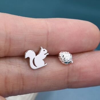 Sterling Silver Squirrel And Pinecone Stud Earrings, 3 of 8
