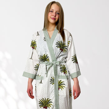Palm Tree Print Cotton Dressing Gown Kimono, 7 of 9