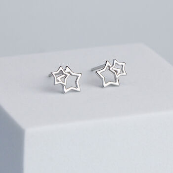 Sterling Silver Double Star Stud Earrings, 2 of 5