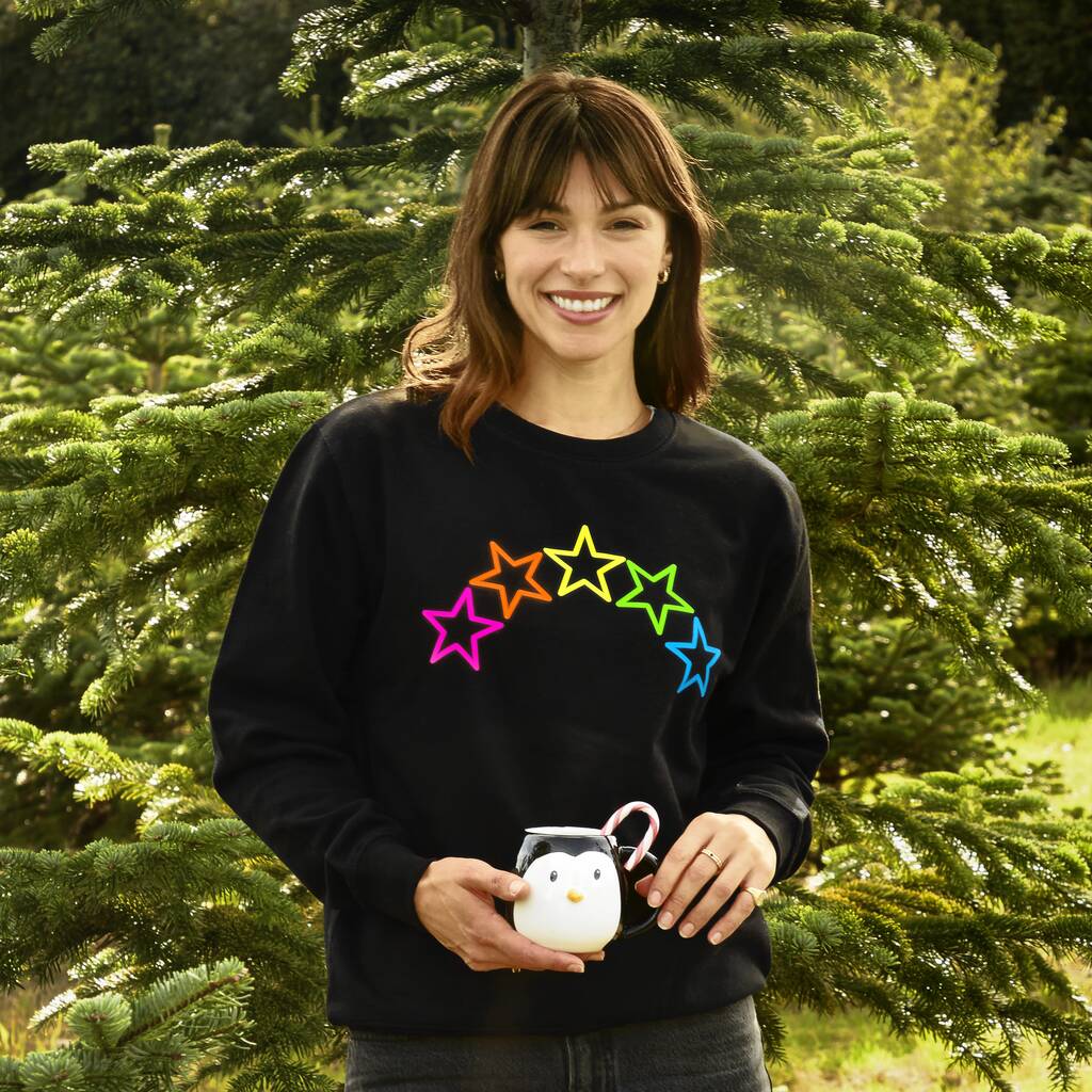Neon Rainbow Stars Christmas Sweatshirt Jumper, 1 of 7