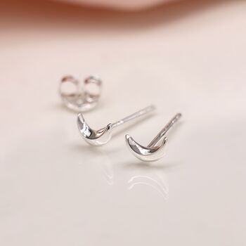Tiny Sterling Silver Crescent Moon Stud Earrings, 2 of 10