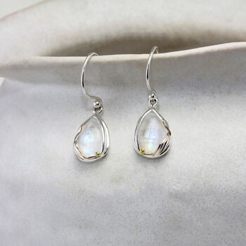 Handmade Natural Rainbow Moonstone Droplet Earrings, 3 of 8