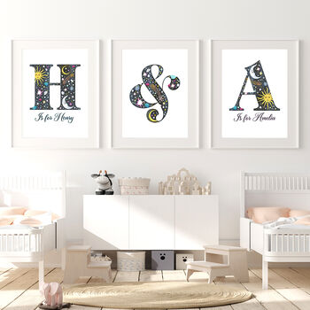 Sun Moon And Stars Personalised Initial Print, 5 of 11