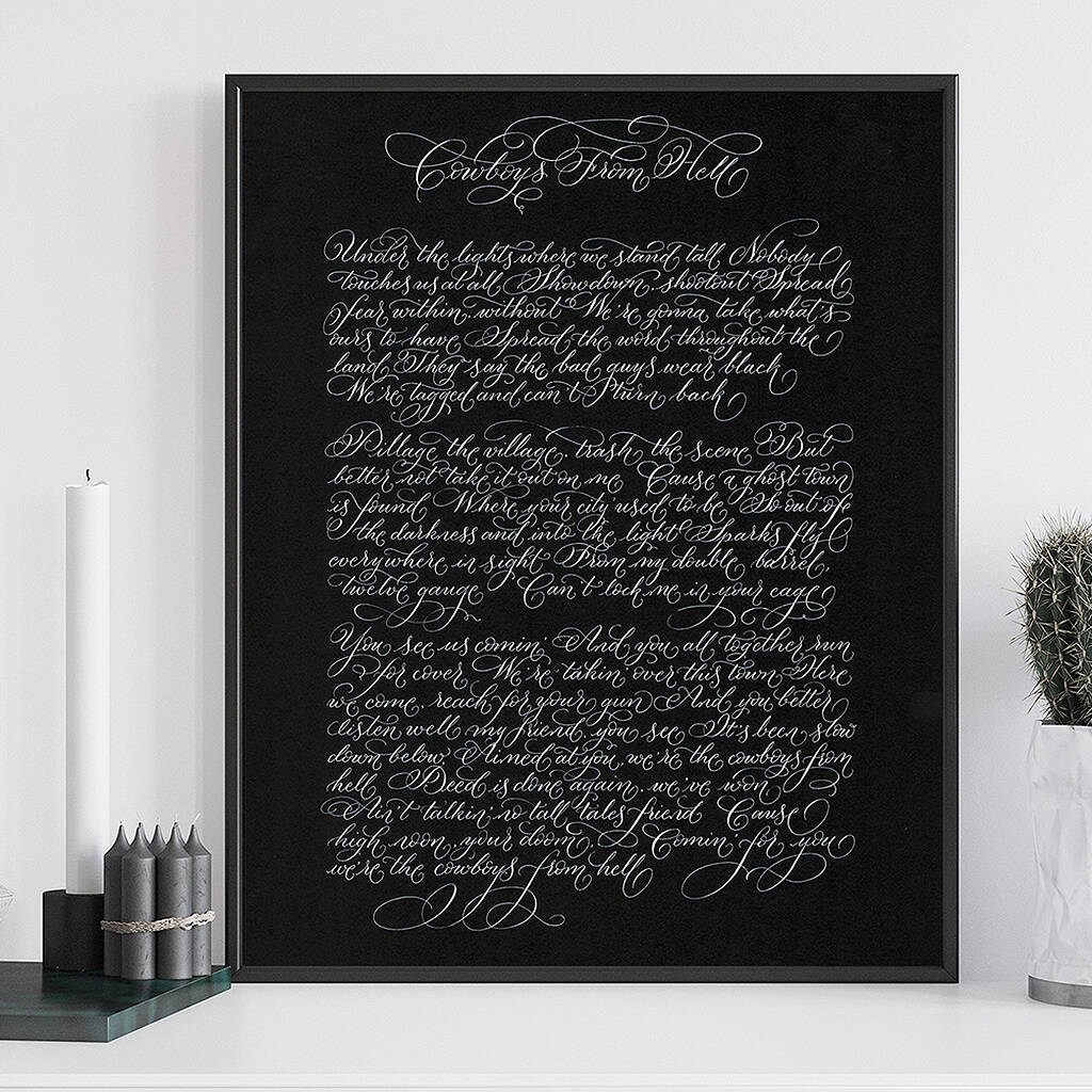 Favourite Song Lyrics Or Poem In Calligraphy Unframed By By Moon & Tide