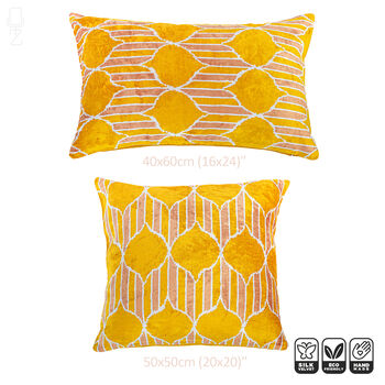 Traditional Yellow Silk Velvet Pillow Cover 40x60cm, 5 of 6