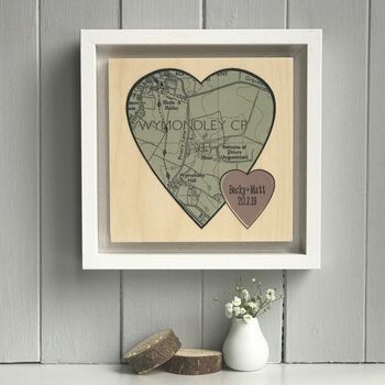 Double Painted Heart Shaped Map Print On Wood, 5 of 10