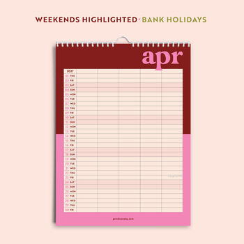 2026 2027 A3 Family Wall Calendar | Academic Year | Bold Block, 5 of 7