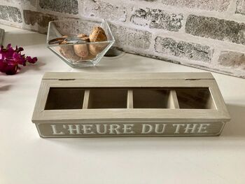 Grey Taupe Wooden Tea Box – “The Hour For Tea”, 5 of 6